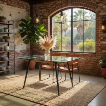 Table en verre pieds bois...