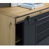 Enfilade porte coulissante et tiroir chêne et métal perforé Enfilade porte coulissante et tiroir chêne et métal perforé