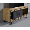 Meuble TV 1 porte coulissante 1 niche chêne et métal perforé Meuble TV 1 porte coulissante 1 niche chêne et métal perforé