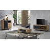 Meuble TV 1 porte coulissante 1 niche chêne et métal perforé Meuble TV 1 porte coulissante 1 niche chêne et métal perforé