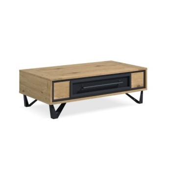 Table basse 1 tiroir chêne et métal perforé