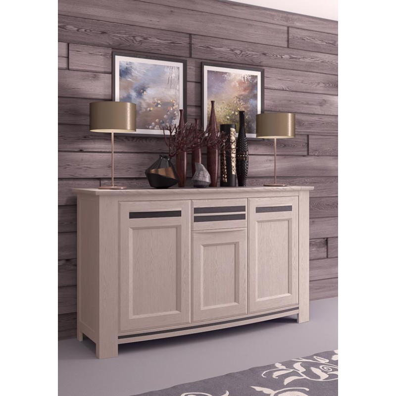 Enfilade 3 portes façade en courbe chêne et incrustation céramique