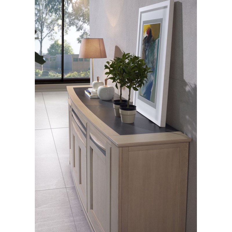 Enfilade 3 portes façade en courbe chêne et incrustation céramique