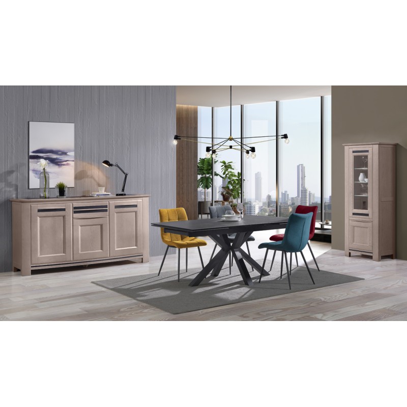 Enfilade 3 portes façade en courbe chêne et incrustation céramique