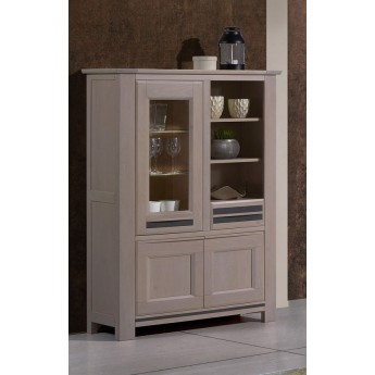 Vitrine 3 portes 1 tiroir façade en courbe chêne et incrustation céramique