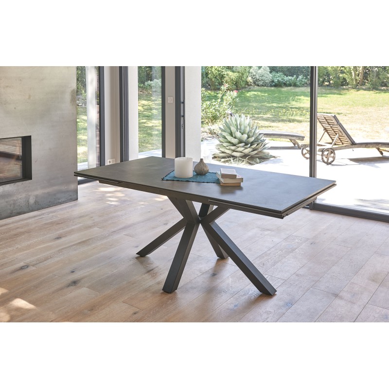 Table céramique rectangle allonges intégrées en bout