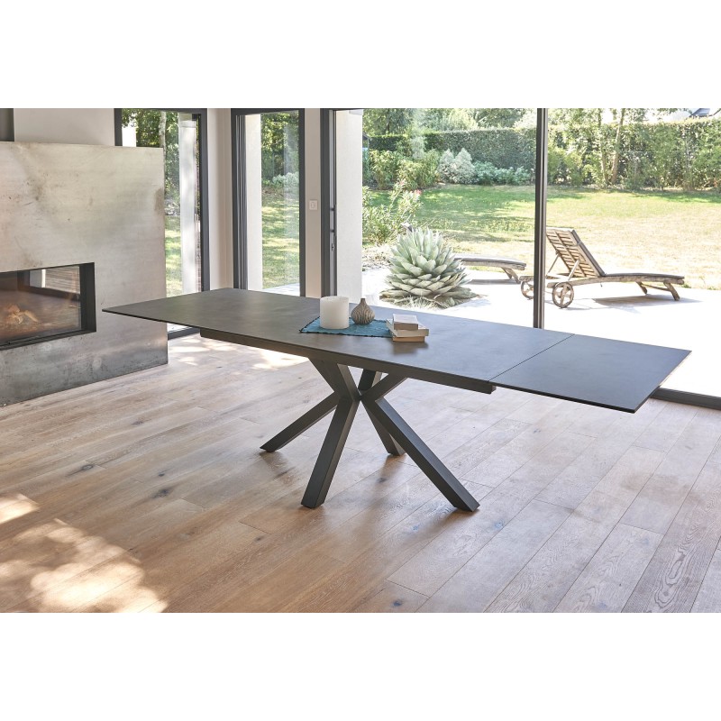 Table céramique rectangle allonges intégrées en bout