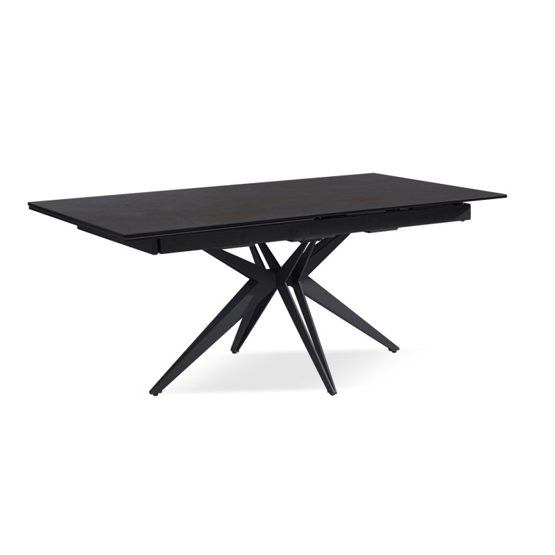Table céramique noir marbré rectangle allonge intégrée en bout