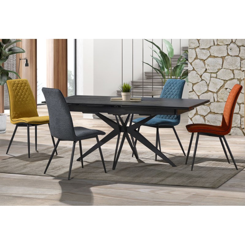 Table céramique noir marbré rectangle allonge intégrée en bout