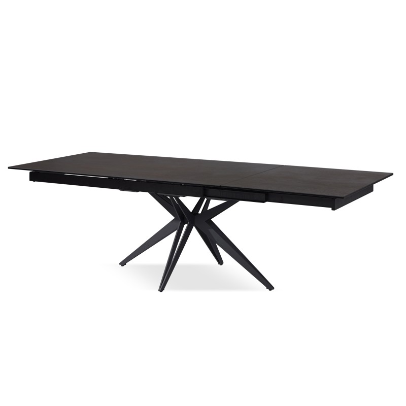 Table céramique noir marbré rectangle allonge intégrée en bout
