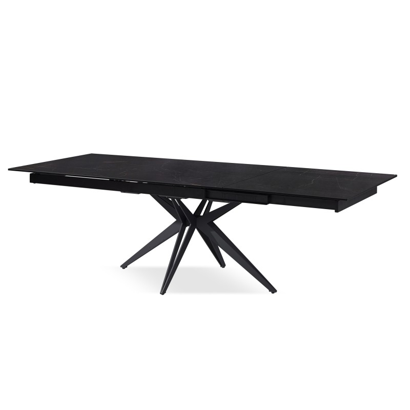 Table céramique noir marbré rectangle allonge intégrée en bout