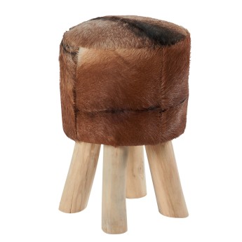 Pouf pieds teck dessus chèvre