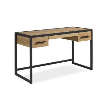 Bureau 2 tiroirs chêne et métal