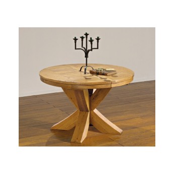Table ronde monastère chêne massif allonges intégrées