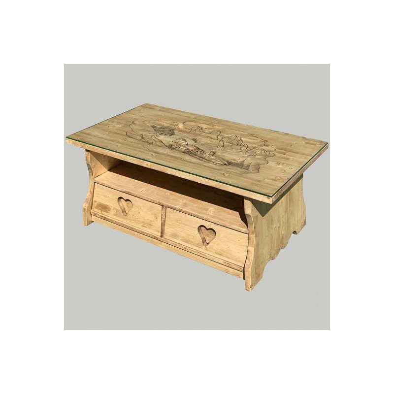 Table basse Ben dessus verre sculpture montagne