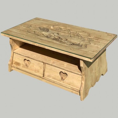 Table basse Ben dessus verre sculpture montagne